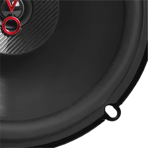 Close-up partial view of what appears to be a black speaker or subwoofer cone with circular design elements.