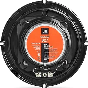 Series of product images showing JBL car audio speakers, displaying multiple angles of oval-shaped black speakers with orange center cones and metal grilles.