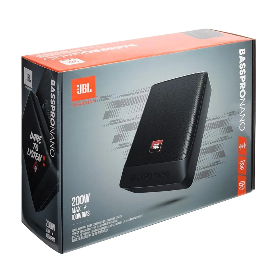 Text visible: 'JBL'. Multiple product boxes showing JBL audio equipment in black and orange packaging, displayed from different angles.