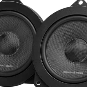 Twee identieke zwarte ronde autoluidsprekers of audiodrivers met koepelvormige middelpunten en montagebeugels.