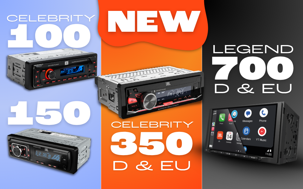 JBL headunit line-up met Celebrity- en Legend-modellen. JBL Celebrity 350D Single-DIN headunit met display en bedieningsknop