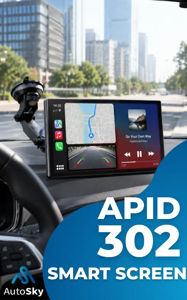 AutoSky APID 302 scherm met dashboardhouder